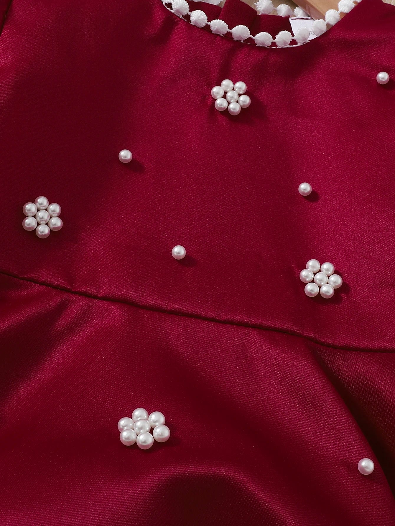 Baby Girl Birthday Dress Bubble Sleeves and Pearl Decal Wine Red Dress Suitable for 0-3 Year Old Daby Girls Party Princess Dress