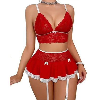 Hot Cosplay Uniform Open Bra Fantasy Miniskirt Nightwear Garter Bra Sets Sexy Costumes Women's Outfit Lingеrie Set Exotic