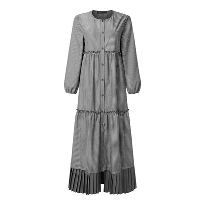2026 ZANZEA Casual O Neck Long Sleeve Striped Patchwork Dresses Women Muslim Dress Abaya Robe Femme Dubai Hijab Sundress Kaftan