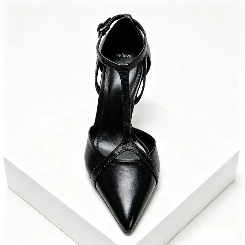 Designer Patent Leather Thin High Heels Women Sexy Pointed-Toe Ankle Strap Buckle Heeled Sandals Elegant Party Heels for Ladies