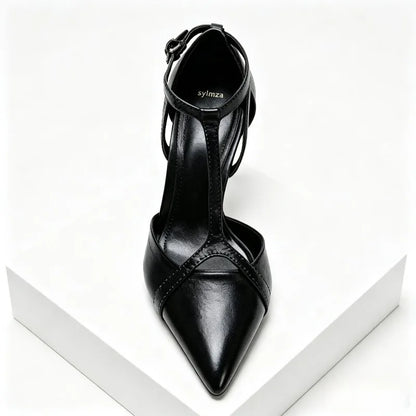 Designer Patent Leather Thin High Heels Women Sexy Pointed-Toe Ankle Strap Buckle Heeled Sandals Elegant Party Heels for Ladies