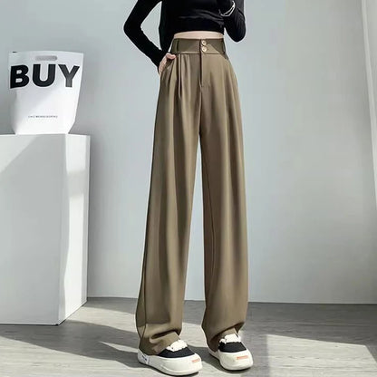 Lady Baggy High Waist Suit Pants Women Classic Designer Straight Leg Trousers Girls Fashion Casual Daily Slacks