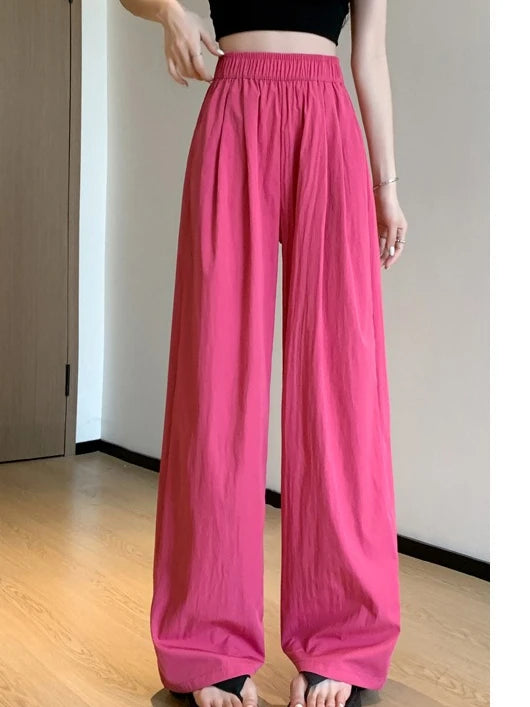 Summer Women's Wide-leg Pants Purple Thin Sunscreen Straight Pant Full Length Elastic Waist Casual Korean Fashion Trousers Women