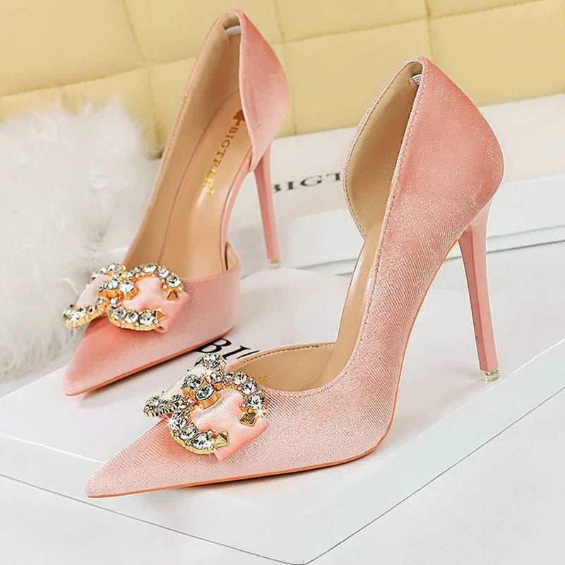 Luxury High Heels Women 7 cm 10.5 Stilettos Metal Rhinestone Women Pumps Fashion Wedding Shoes Ladies Sexy Prom Shoes 2026