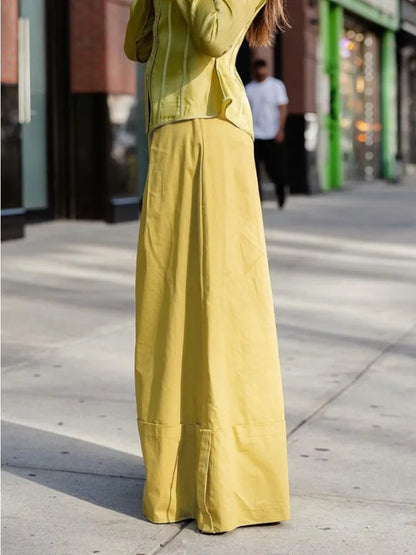 Women's Solid Color High-Waisted Cuffed Wide Leg Pants 2026 Summer Fashion Loose Fit Vacation Trousers Casual Full Length Pants