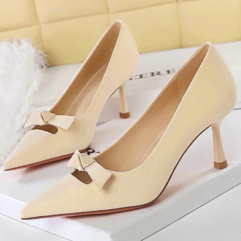 BIGTREE Shoes Fashion Women Pumps Bowknot Design Kitten Heels Ladies Shoes Stiletto 6.5 CM Luxury Banquet Shoes Women Heels 2026