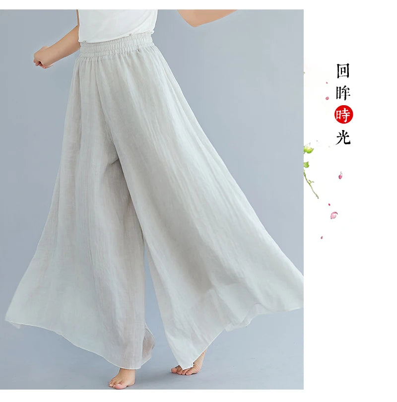 Cotton Linen Wide Leg Pants for Women Summer Casual Loose Pants High Waist Big Swing Skirt Capris Women Clothing PT-565