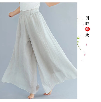 Cotton Linen Wide Leg Pants for Women Summer Casual Loose Pants High Waist Big Swing Skirt Capris Women Clothing PT-565