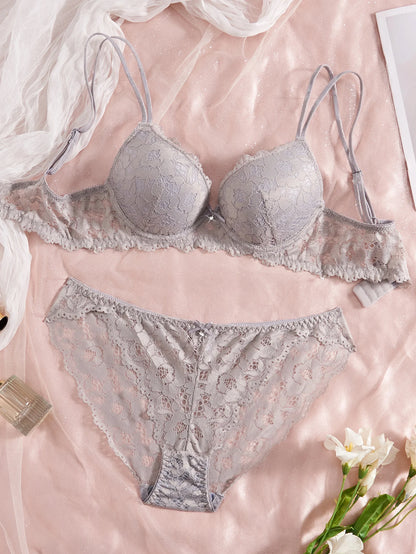 6-Piece Set Women's Underwear Set Sexy Patterned Lace Patchwork No Lining Comfortable Fitting Women's Push-Up Bra Sexy Lingerie