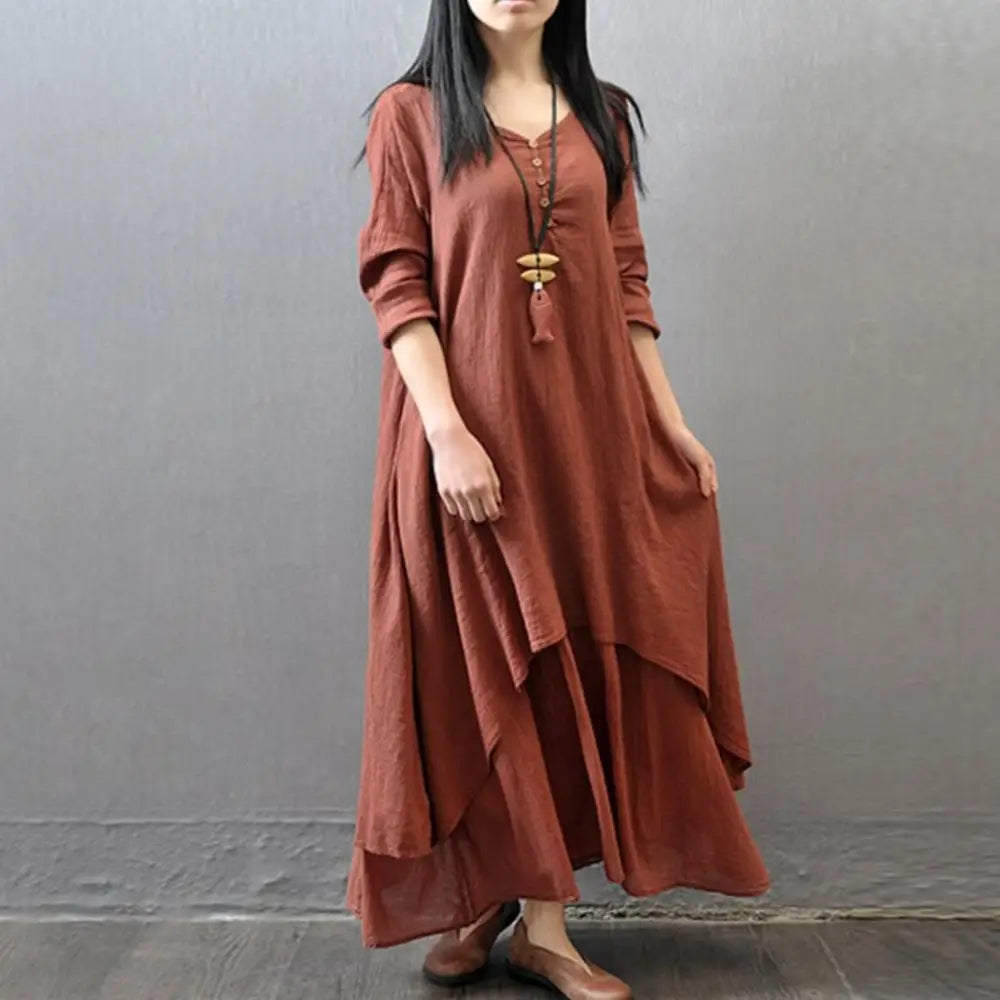 Winter Summer Long Dress Women Long Sleeve Loose V-neck Elegant Dresses Party 2023 New Vintage Chinese Style Dress