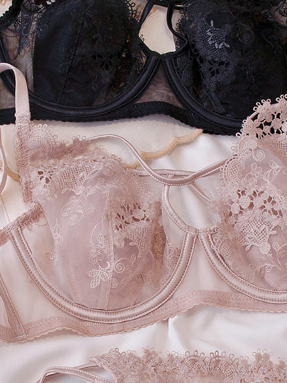 MOYISU Parisian Lace Bust Reducer - French Steel Ring Bra Set Rabbit-Ear Design Slimming Minimizer Lingerie Tushy for Full Chest