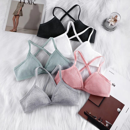 Comfort Lingerie Cotton Bras For Women Thin Style Unlined Bralette Sexy Deep V Triangle Cup Cross Beauty Back Bra бюстгальтер