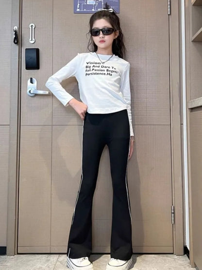 Girls' Bell Bottom Pants 2026 Spring Summer Lightweight Kids' Casual Sporty Pants 5-12 Years