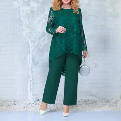 Women's Evening Dress Lace Embroidered Pants Two-piece Cocktail Dress Set Plus Size 2 Piece Set Women Summer