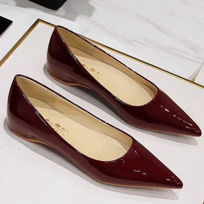 Patent Leather Women Flats Lady Sexy Evening Party Slip On Flat Shoes Women Sharp Pointed Low Heel Shoes Leisure Female Shoes