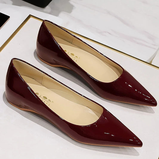 Patent Leather Women Flats Lady Sexy Evening Party Slip On Flat Shoes Women Sharp Pointed Low Heel Shoes Leisure Female Shoes