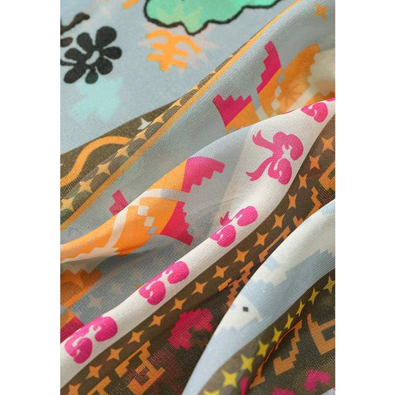 ELFSACK Women's Full Printed Wide Leg Pants with Elastic Waist, Cartoon Fruit Floral Print Loose Trousers for Daily