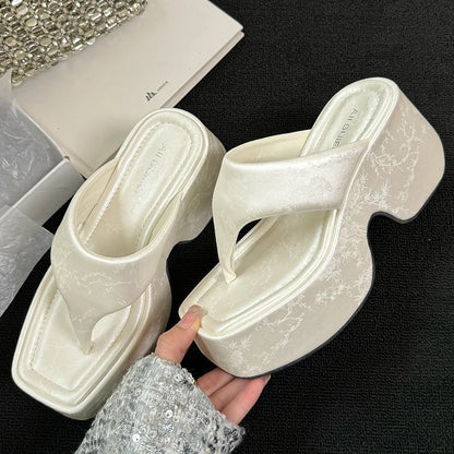 Platform Slippers Shoes For Ladies Heels Female Square Toe Footwear Wedges Flip Flops Pumps Women Slippers Fashion Slides Shoes
