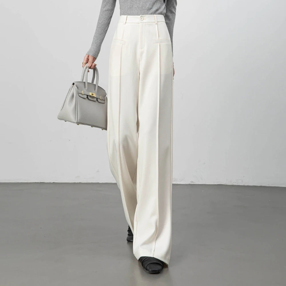 Plus size stylish elegant trousers women 2026 new high waist thicken warm spring autumn straight leg office business suit pants