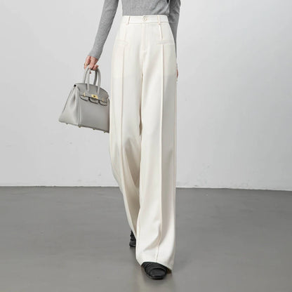 Plus size stylish elegant trousers women 2026 new high waist thicken warm spring autumn straight leg office business suit pants