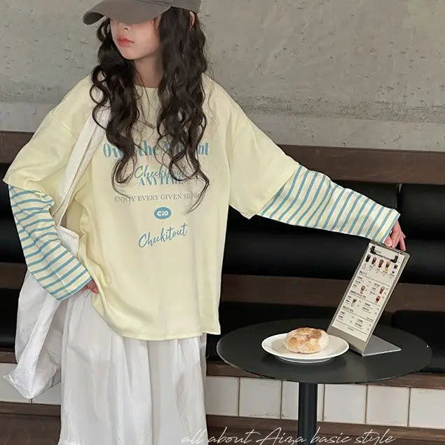 Fake Two Piece Girls Clothes 9 To 10 Years Cartoon Children's Fashion Spring Autumn Little Girl T-shirts Korean Clothing 2025 4