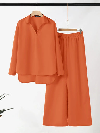 ZANZEA 2025 Autumn Outfits Women Stylish Printed Matching Sets Casual Long Sleeve Tops Wide Leg Pant Sets Fashion Work Tracksuit