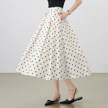 SENTUBILA Polka Dot Women's Skirt 2026 Fashion French Style A-line Elegant High Waist Pleated Ladies Long Skirts 152QG0009