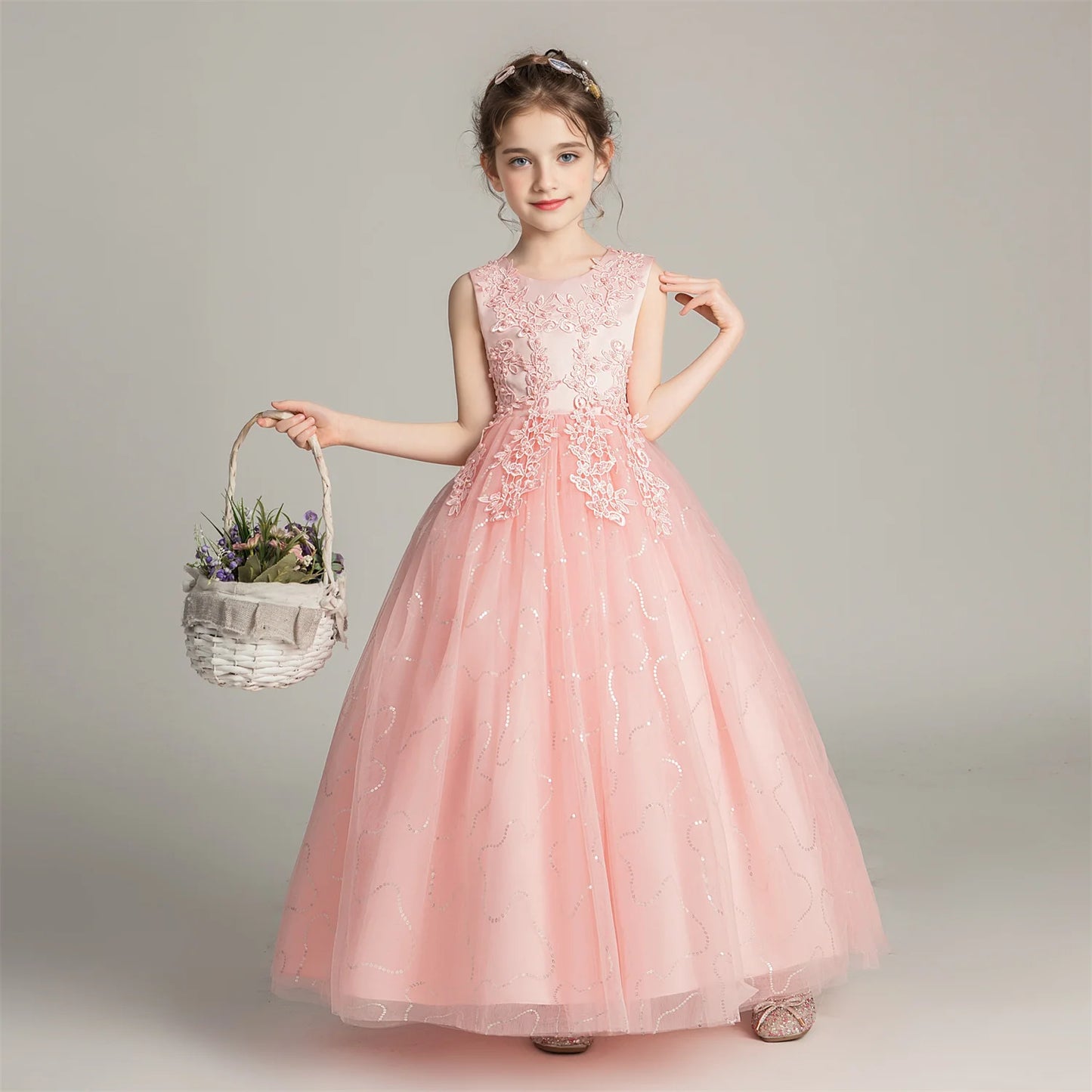 BX683 Kids Dresses For Girls Lace Dress Gown Princess Clothes Children Formal Evening Party Flower Girls Wedding Vestidois