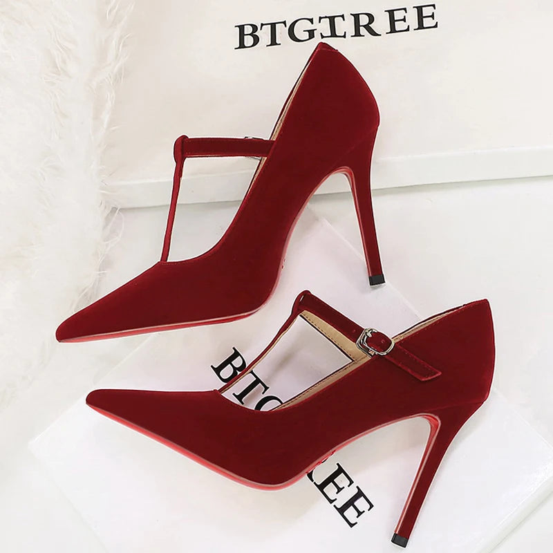 BIGTREE Shoes Sexy Women Pumps Suede High Heels 10 CM Stilettos Buckle Fashion Party Shoes Pointed Women Heels Ladies Shoes 2026