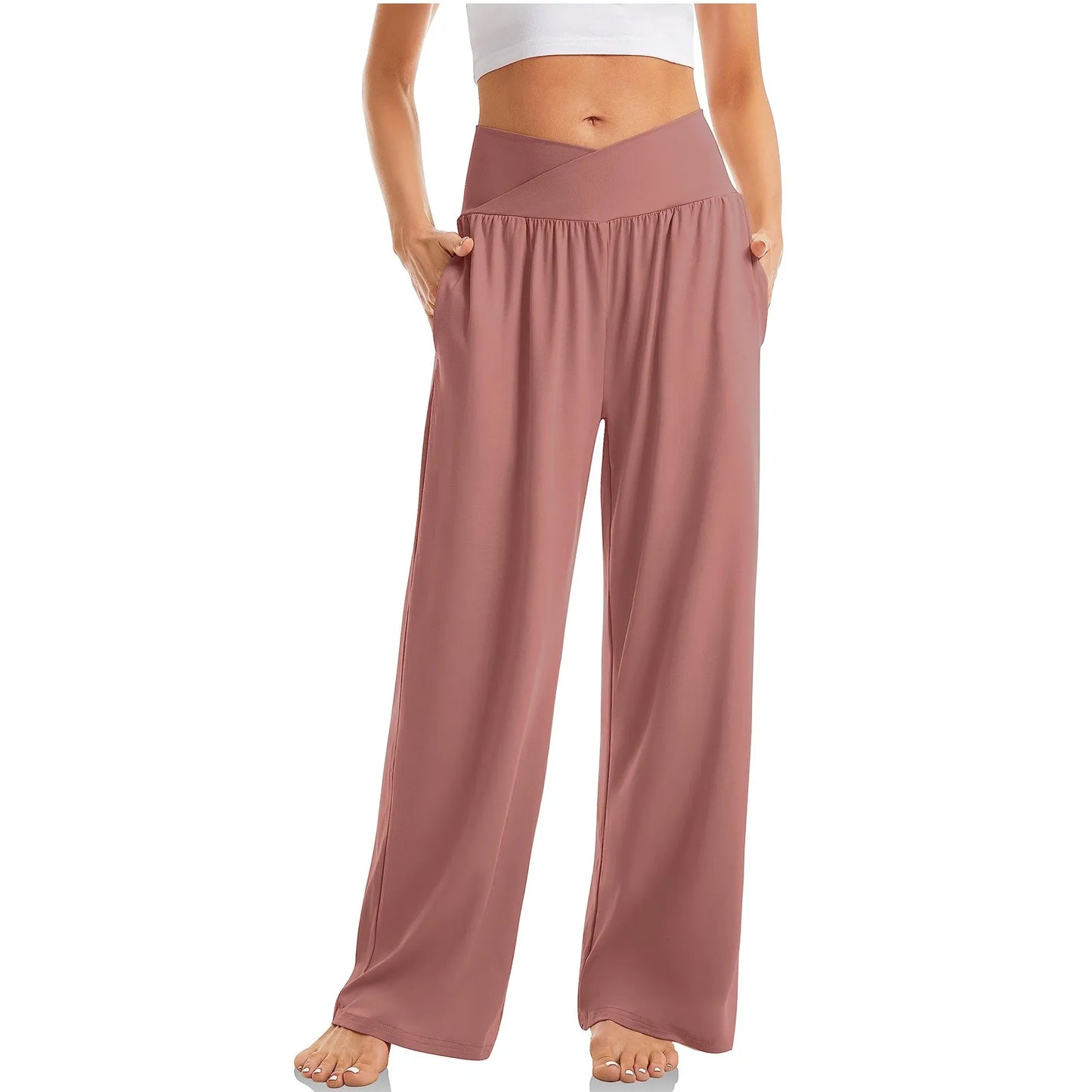 Women Cotton Linen Pants Summer Autumn Fashion Elastic Waist Loose Straight Pants Female Casual SolidColor Ankle-length Trousers