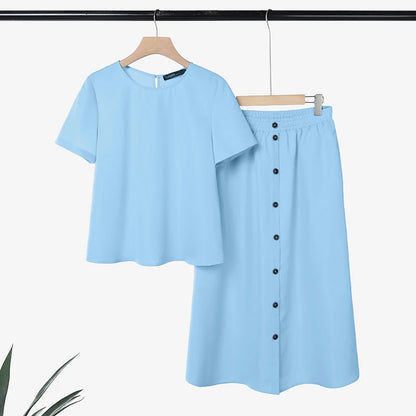 ZANZEA 2026 Summer Outfits Women Dress Sets Short Sleeve Blouse Sundress Suit Elegant 2 Piece Sets Casual Solid Color Tracksuit
