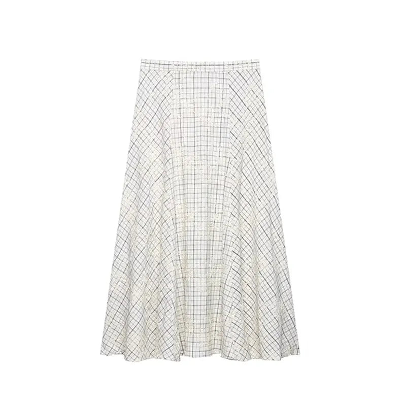 TFAFXY 2026 Summer Bow Plaid Embroidered Blouse Women Sets A-line Midi Long Skirt Suits Y2K