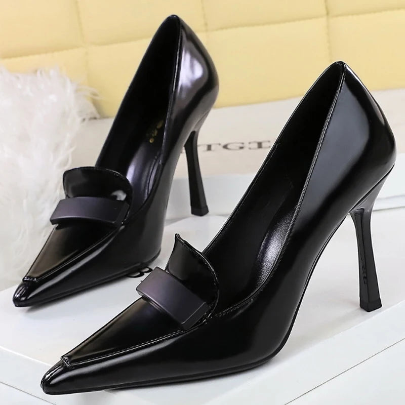 BIGTREE Shoes Patent Leather Women Pumps Sexy High Heels Occupation OL Office Shoes Stiletto 9.5 CM Heels Female Party Shoes