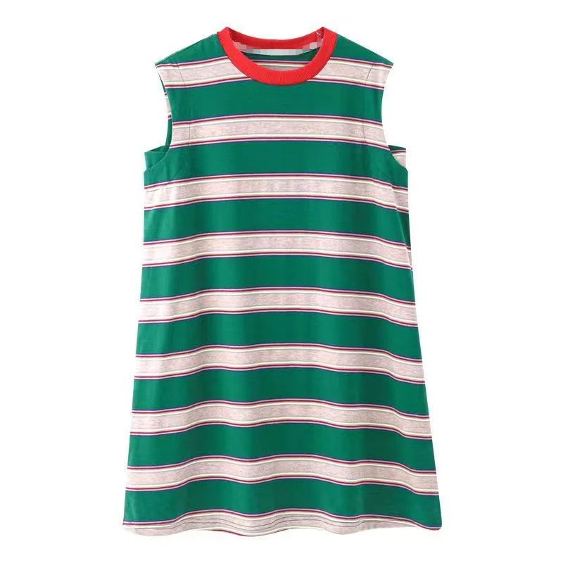 Striped Long T-shirt Children's Stylish Sleeveless Dress Vest Skirt Kids Girls Dresses 10 12 Years Old Teenager Elegant Sale 6 8