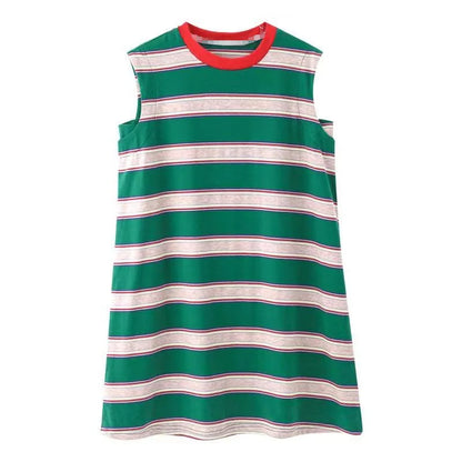 Striped Long T-shirt Children's Stylish Sleeveless Dress Vest Skirt Kids Girls Dresses 10 12 Years Old Teenager Elegant Sale 6 8