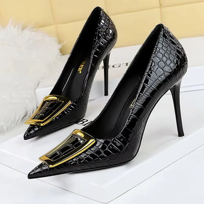 BIGTREE Shoes Women 10 Cm Metal Buckle Ladies Pumps Luxury Women's Banquet Shoes Stilettos High Heels Women Sexy Party Shoes