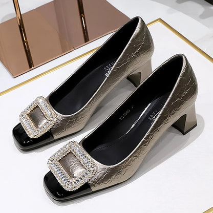 BIGTREE Fashion Metal Crystal Splice Women Pumps Kitten Heels Luxury Thick Heel Elegant Party Ladies Shoes Zapatos De Mujer
