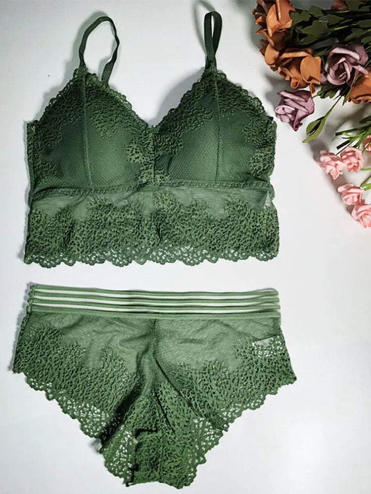 Lace Women Bra Panties Set Crop Top Bra Sexy Transparent Bra Push Up Lingerie Set Female Bralette Underwear Set
