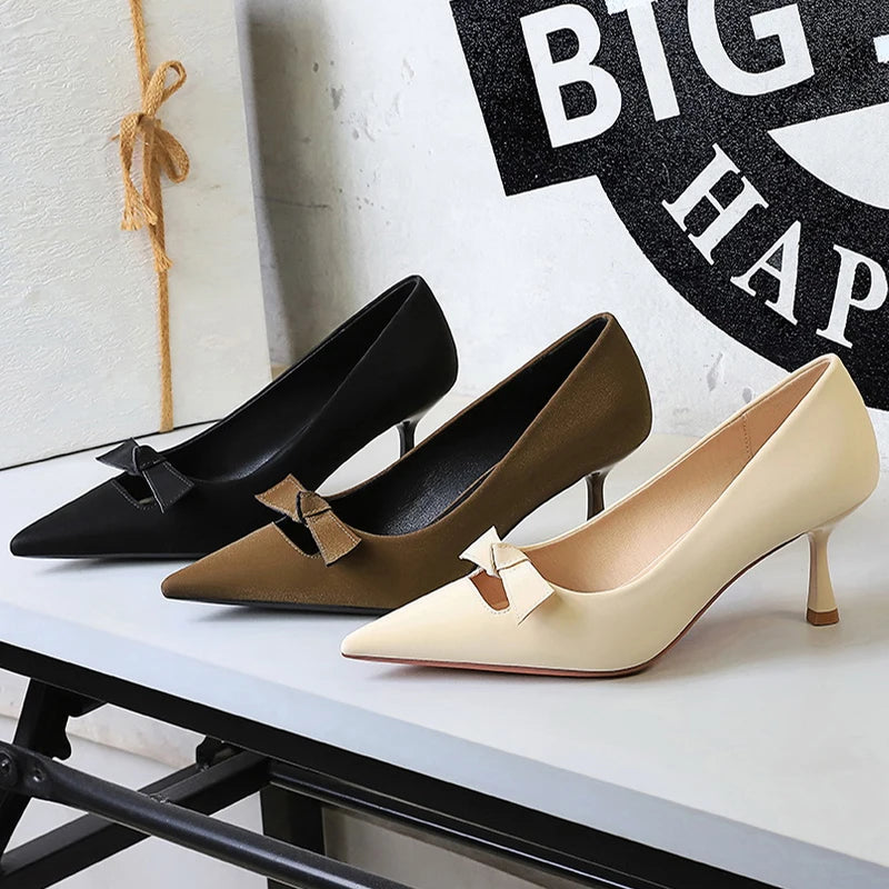 BIGTREE Shoes Fashion Women Pumps Bowknot Design Kitten Heels Ladies Shoes Stiletto 6.5 CM Luxury Banquet Shoes Women Heels 2026