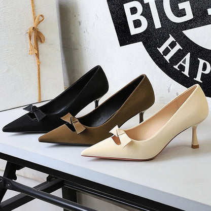 BIGTREE Shoes Fashion Women Pumps Bowknot Design Kitten Heels Ladies Shoes Stiletto 6.5 CM Luxury Banquet Shoes Women Heels 2026