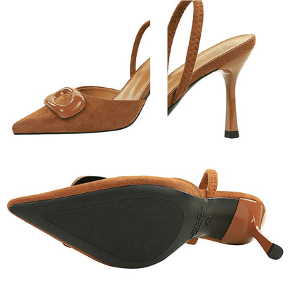 BIGTREE Shoes Square Buckle Design Women Pumps Suede High Heels Ladies Shoes Stiletto 8 cm Heels Fashion Women's Sandals Summer