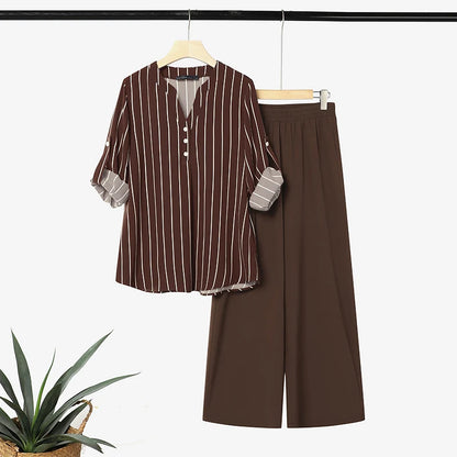 ZANZEA 2PCS Autumn Outfits Casual V Neck Long Sleeve Tops Pant Sets Women Striped OL Style Outfits Stylish 2 Pieces Sets Korean