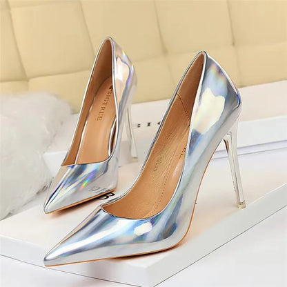 2026 Women 10.5cm High Heels Blue Green Valentine Pumps Luxury Glossy Stripper Stiletto Wedding Bridal Fetish Shoes Plus Size 43