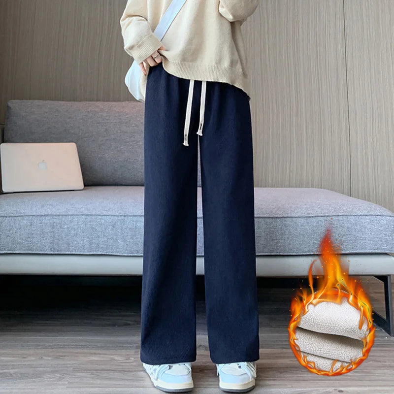 Women Long Pants Spring Autumn Women Elastic Waist Straight Long Wide Leg Pants Casual Female Long Pants Trousers