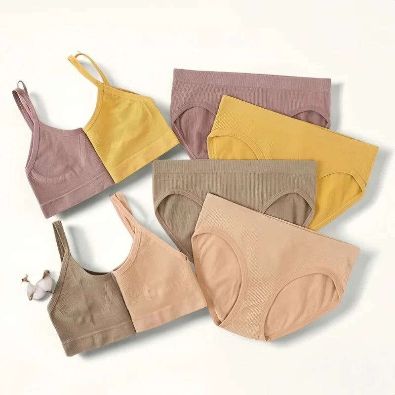 Women Seamless Bra And Panties Set U-Back Bralette Top Comfort Breathable Briefs Ribbed Sexy Lingerie Sports Underwear Set