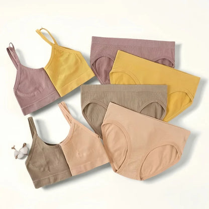 Women Seamless Bra And Panties Set U-Back Bralette Top Comfort Breathable Briefs Ribbed Sexy Lingerie Sports Underwear Set
