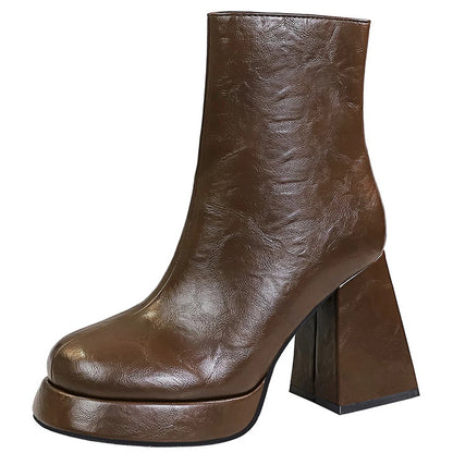 Platform Boots Women Shoes Side Zipper Leather Boots Thick Heel Ladies Ankle Boots Fashion High Heel Boots Autumn Winter Shoes