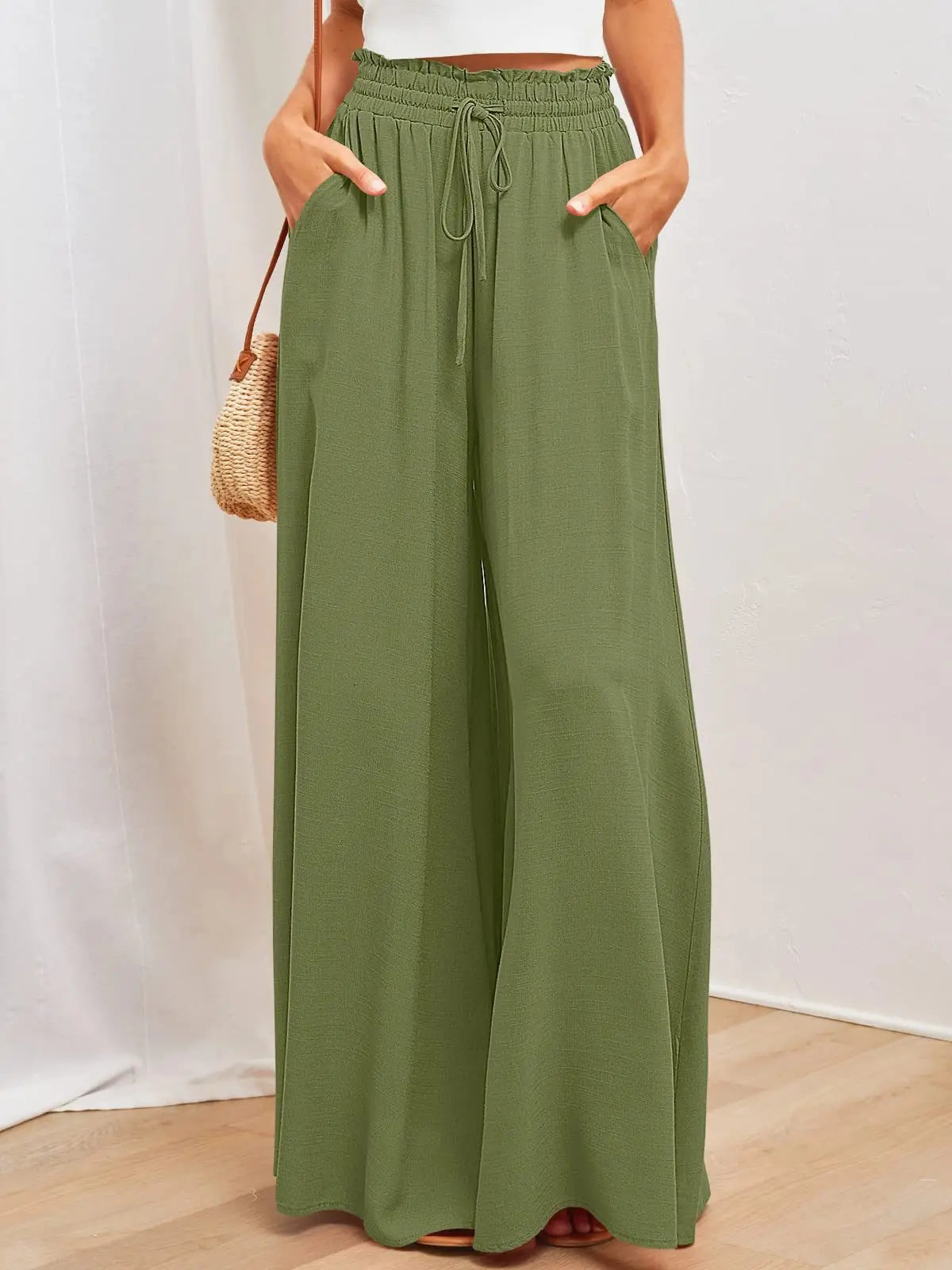 2026 Spring Summer Women Casual Wide Leg Pants Fashion Loose High Waist Long Trousers