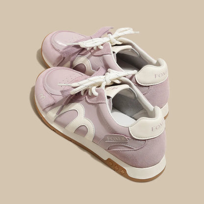 FOXER Retro Mesh Sneakers for Women Pig Split Leather Fashion Ladies Casual Running Shoes Daily Non Slip Walking Footwear