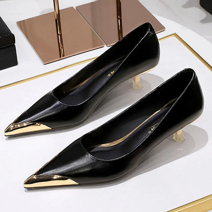 BIGTREE Shoes Women Pumps Metal Pointed Tip Kitten Heels Stiletto 4.5 cm Luxury Banquet Shoes Sexy Party Shoes Women Heels New
